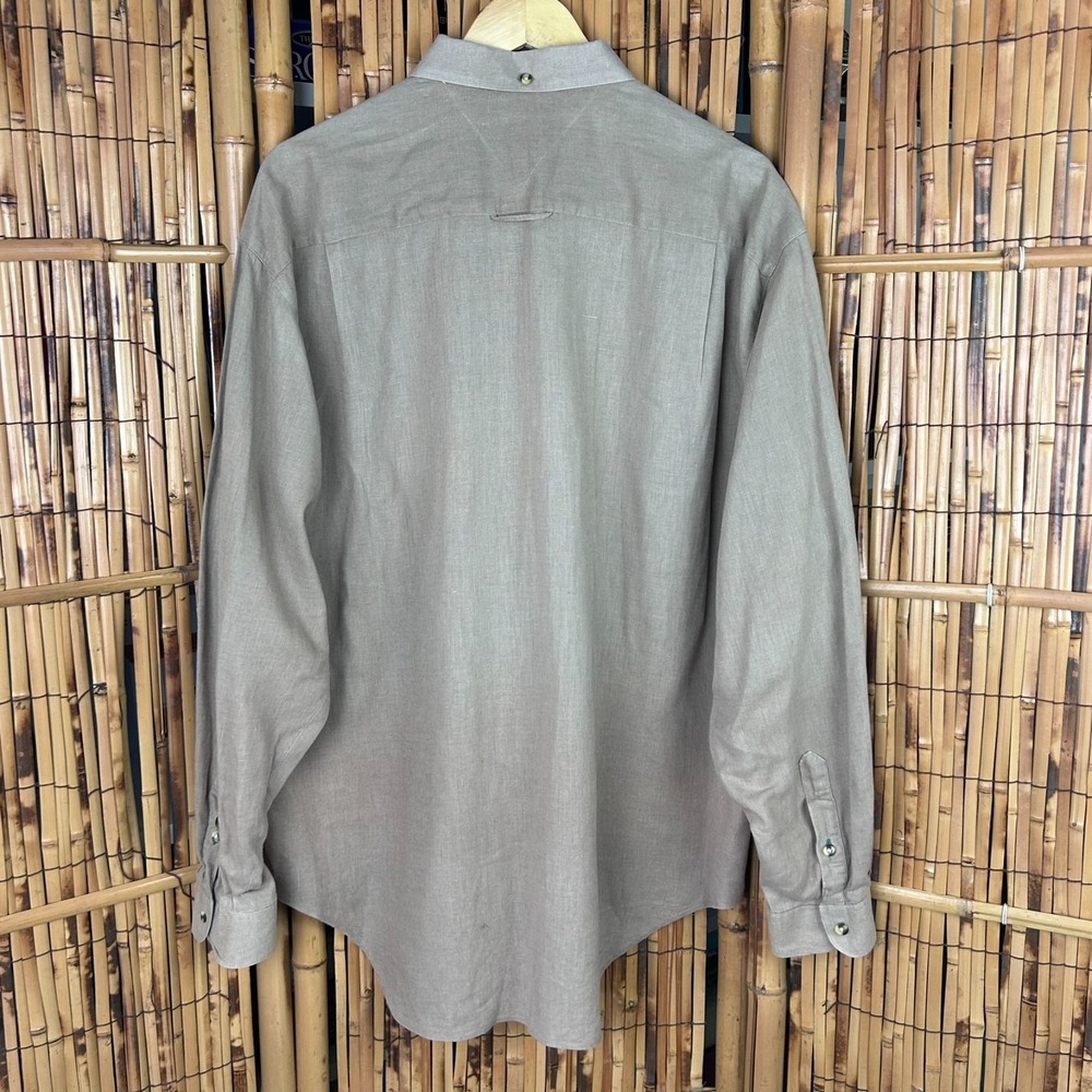Tommy Hilfiger Men's Button Down Linen Safari Long Sleeve Shirt Khaki Size Large - Picture 9 of 16